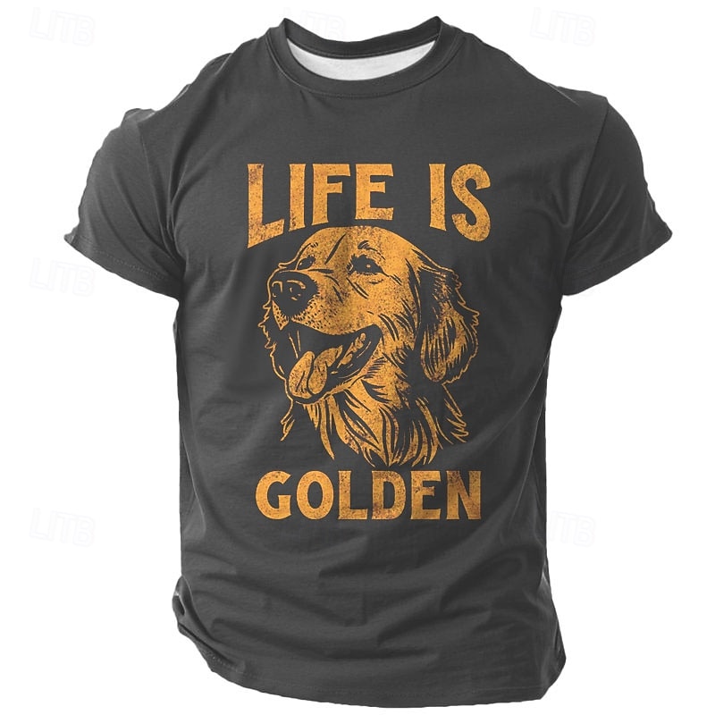 Camiseta Gráfica Masculina Golden Retriever 'A Vida é Dourada' Trocadilho de Manga Curta para Amantes de Cães de 2026 por $19.49 –P4