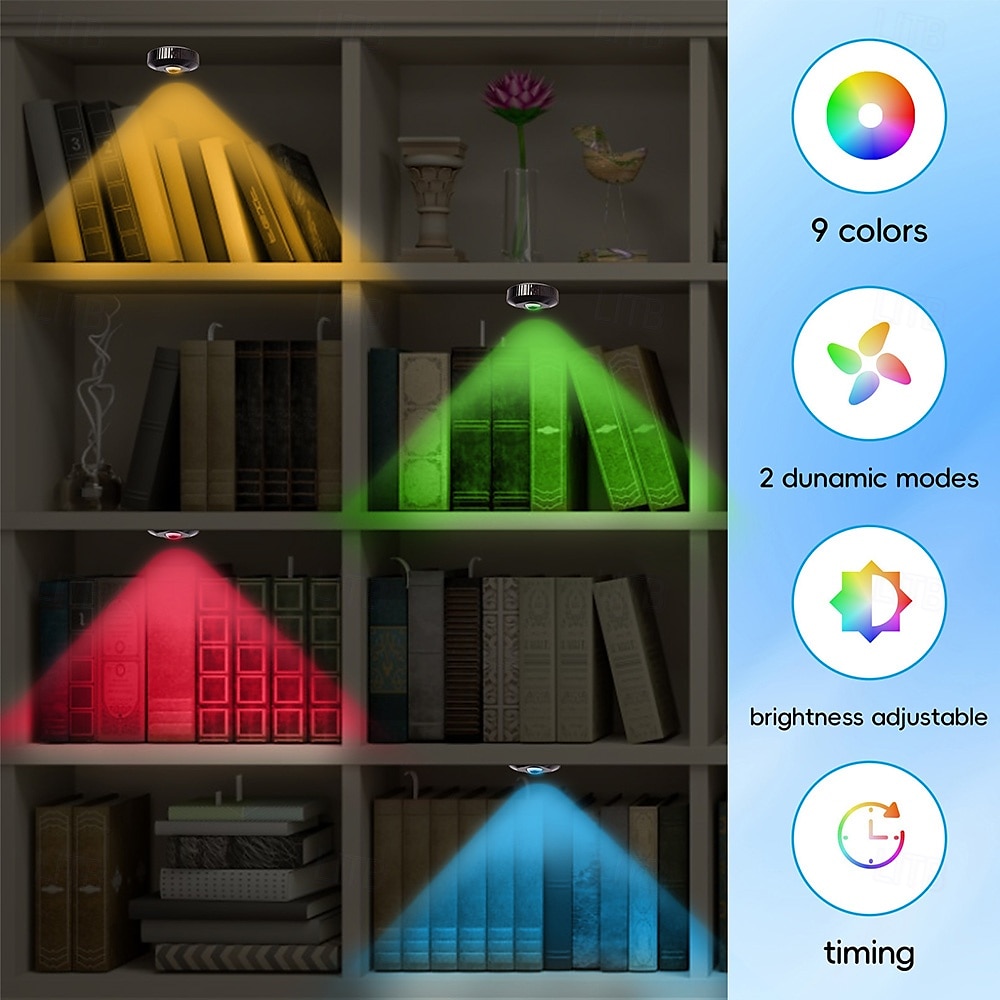 Rechargeable RGB Puck Lights with Remote Control 1200mAh Battery Operated Tap Lights Dimmable Touch Under Cabinet Lighting Wireless Push Lights LED USB Shelf Light 2025 - $59.15 –P7