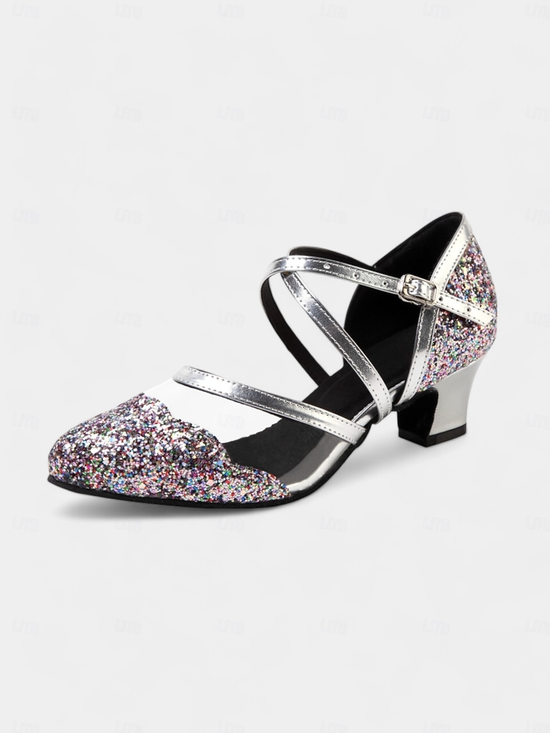 chaussures de danse à paillettes noires pour femmes avec brides croisées, semelle en daim souple et talons bas – parfaites pour les événements de salon, latins et de fête de 2025 ? $46.99 –P5