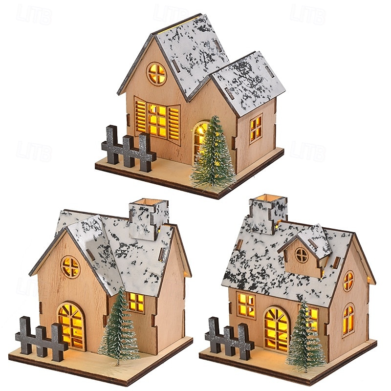 Christmas Wooden House Ornament Light, LED Desktop Decoration Christmas Holiday Table Decorations 2025 - CAD $8.99 –P13