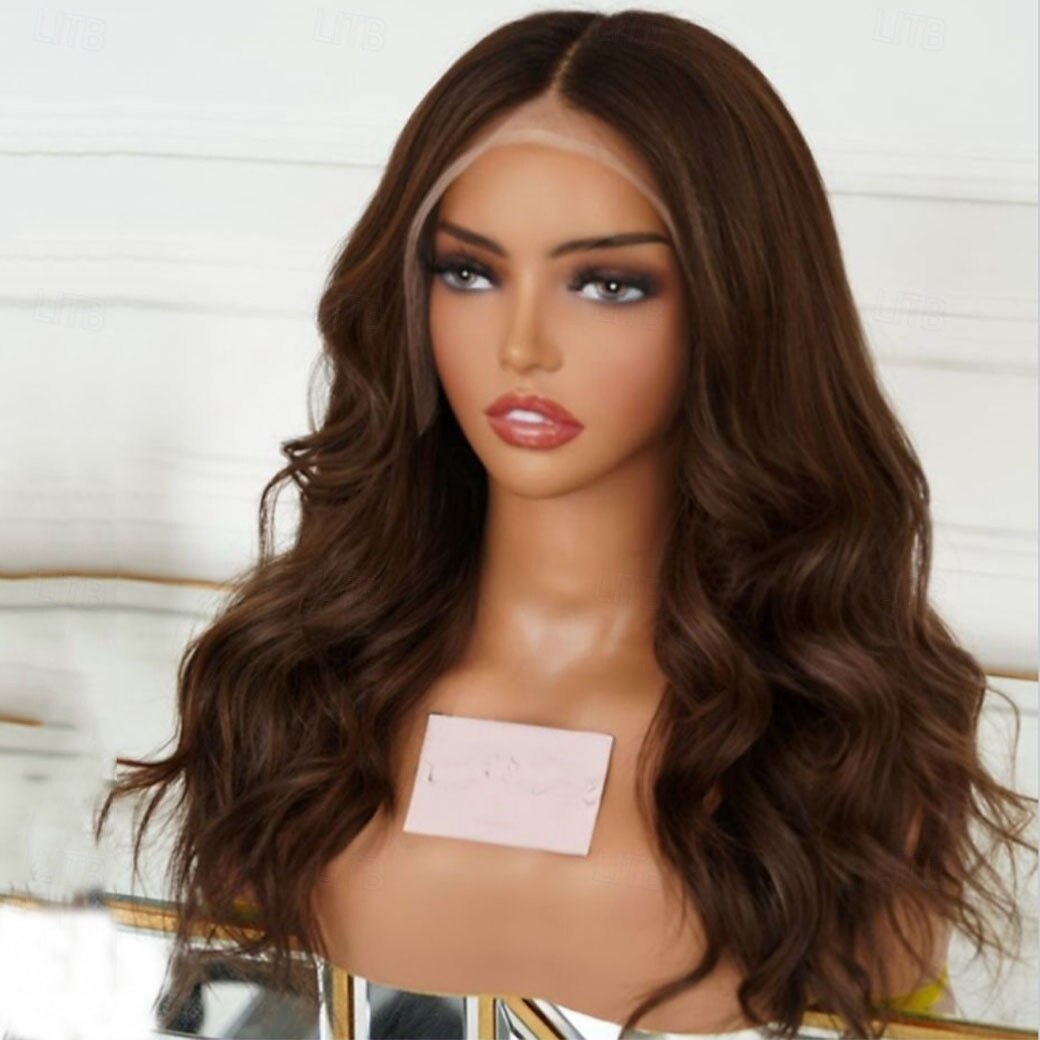 Perruque Cheveux vierges non transformés Fermeture 5x5 13x4 devant en dentelle Cheveux Brésiliens Ondulé Marron Partie libre Femme Densité 130% 150% avec des cheveux de bébé 100% vierge Sans colle de 2025 ? $235.59 –P2