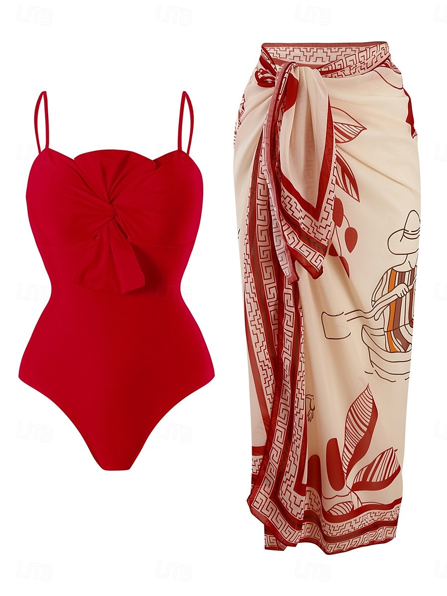 Dam Badkläder En bit 2 st Monokini Byxa Baddräkt knyt fram Öppen rygg Magkontroll Hög midja Smal Semester Standkläder Blommig Grafisk Halterneck Ärmlös Baddräkter 2025 - $52.99 –P10