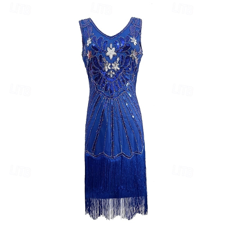 Anni Ruggenti Anni 1920 Lunghezza al ginocchio Lunghezza corta Abito Flapper Gonna pullover Senza maniche Il grande Gatsby Invitato al matrimonio Paillettes Scollo a V Costume Per donna Carnevale del 2026 a $38.99 –P2