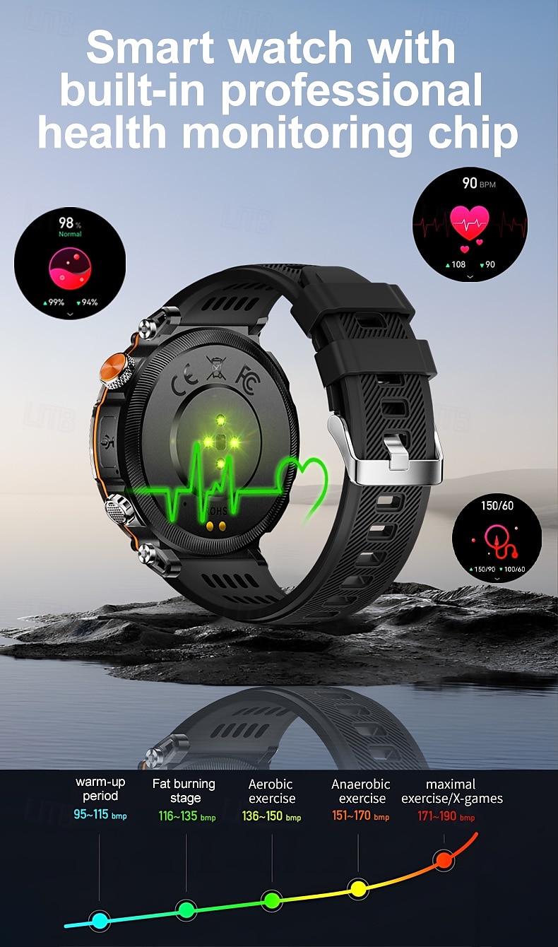 HT30 Smart Watch Rugged Military Men's 1.7 inch 600mAh Battery Compass Sports Fitness Watches Bluetooth Call Smartwatch 2025 - $43.99 –P11