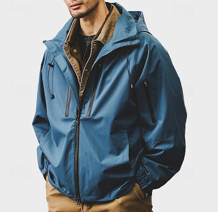 Men's Outdoor Jacket School Outdoor Waterproof Sunscreen Zipper Pocket Spring Fall Winter Solid Color Neutral Fashion Hooded Black White Blue Brown Jacket 2025 - $56.99 –P6