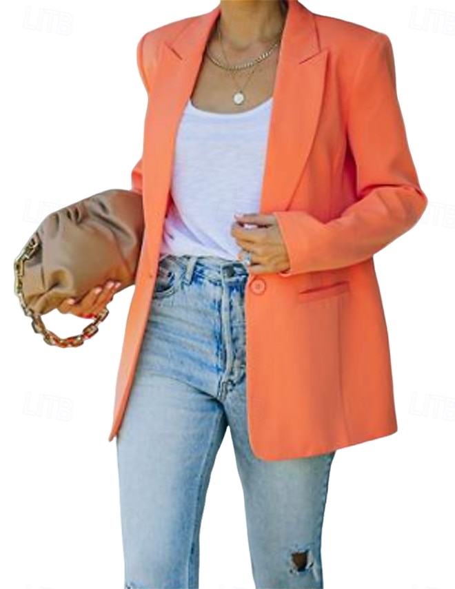 Dam Kavaj Fest Knappar Ensfärgat Bekväm Mode Normal Ytterkläder Långärmad Höst Orange S 2025 - $34.99 –P5