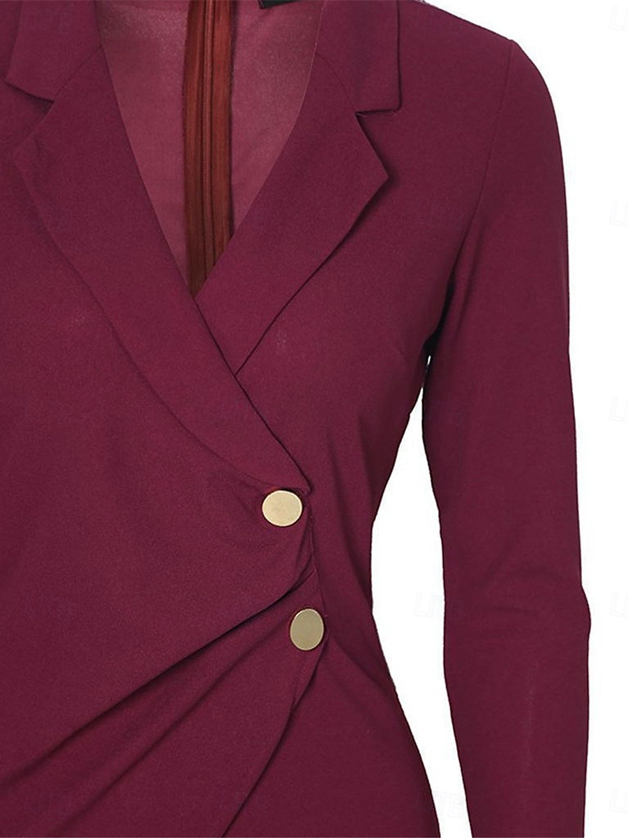 Damskie Codzienne sukienki Sukienka mini Niejednolita całość Guziki Codzienny Formalny W serek Długi rękaw Czarny Wino Szary Kolor 2025 - $41.99 –P14