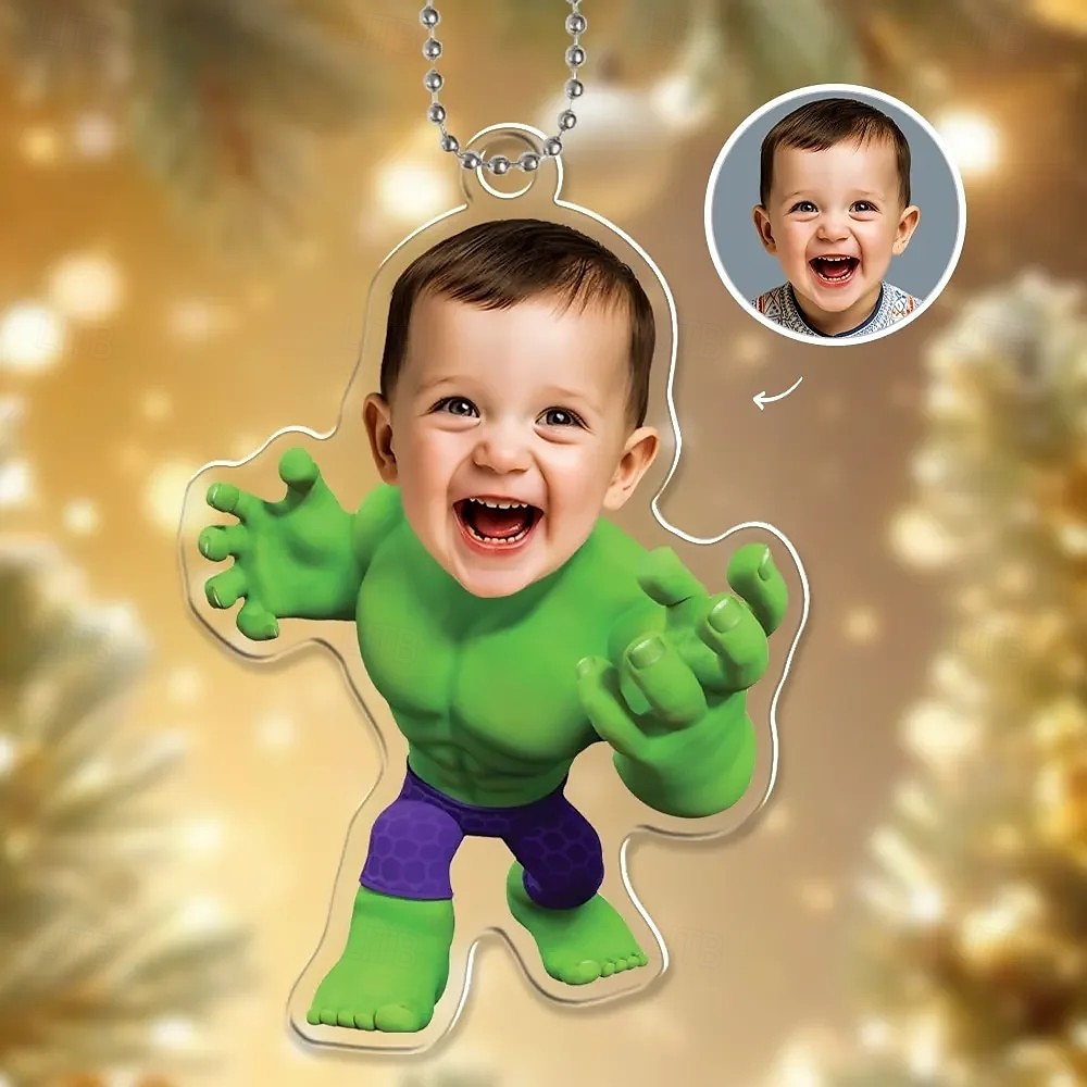 Gepersonaliseerde Foto Hang Ornamenten Custom Hulk Superheld Kind Gezicht Acryl 2D Kerstboom Ornamenten Hangende Auto Hanger Geschenken voor Superheld Fans 2025 - $11.49 –P1