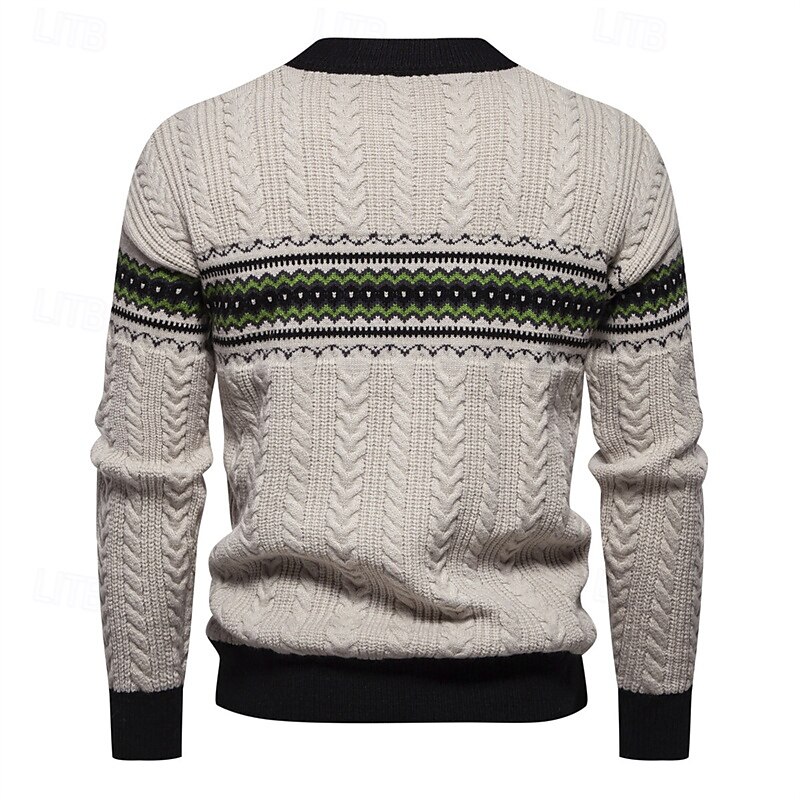 Men's Pullover Sweater Jumper Knit Sweater Fair Isle Pullover Sweater Ribbed Cable Knit Regular Knitted Color Block Crew Neck Fashion Basic Daily Wear Date Clothing Apparel Fall & Winter Black White 2025 - $42.99 –P9