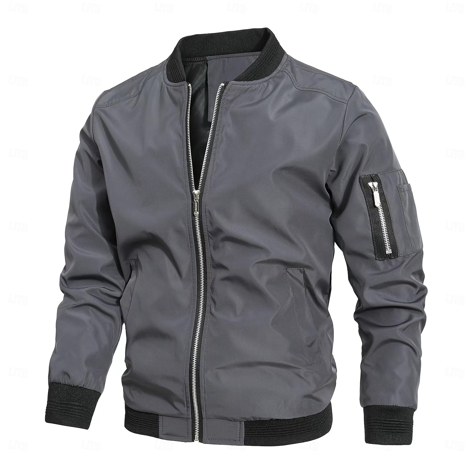 Men's Bomber Jacket Transition Jacket Going out Pocket All Seasons Plain Classic Stand Collar Regular Black Navy Blue Gray Jacket 2025 - $41.99 –P1