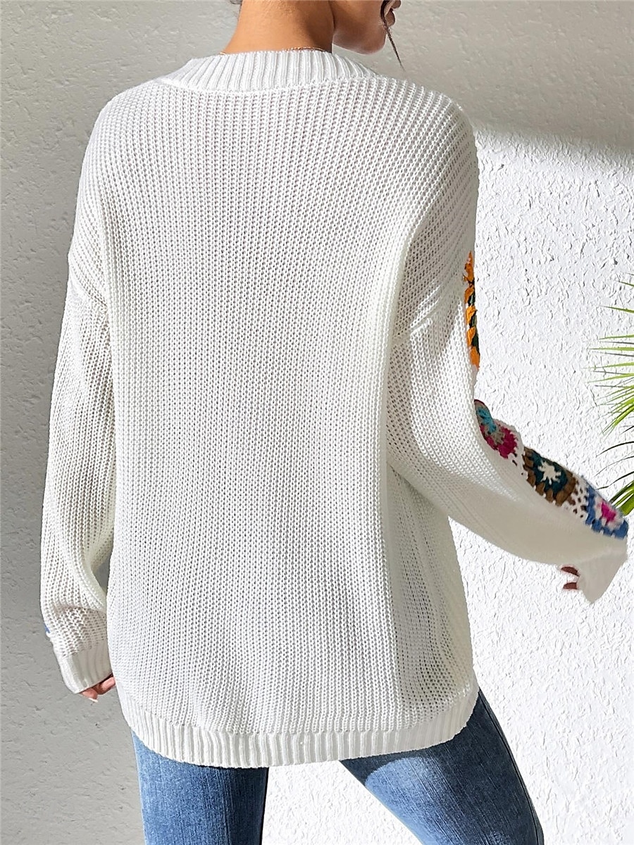 Per donna Felpa Informale Morbido Floreale Uncinetto A V Lavorato a maglia Manica lunga Top regolari Maglia Esterno Giornaliero Fine settimana Nero Bianco Autunno Inverno del 2025 a $31.99 –P2