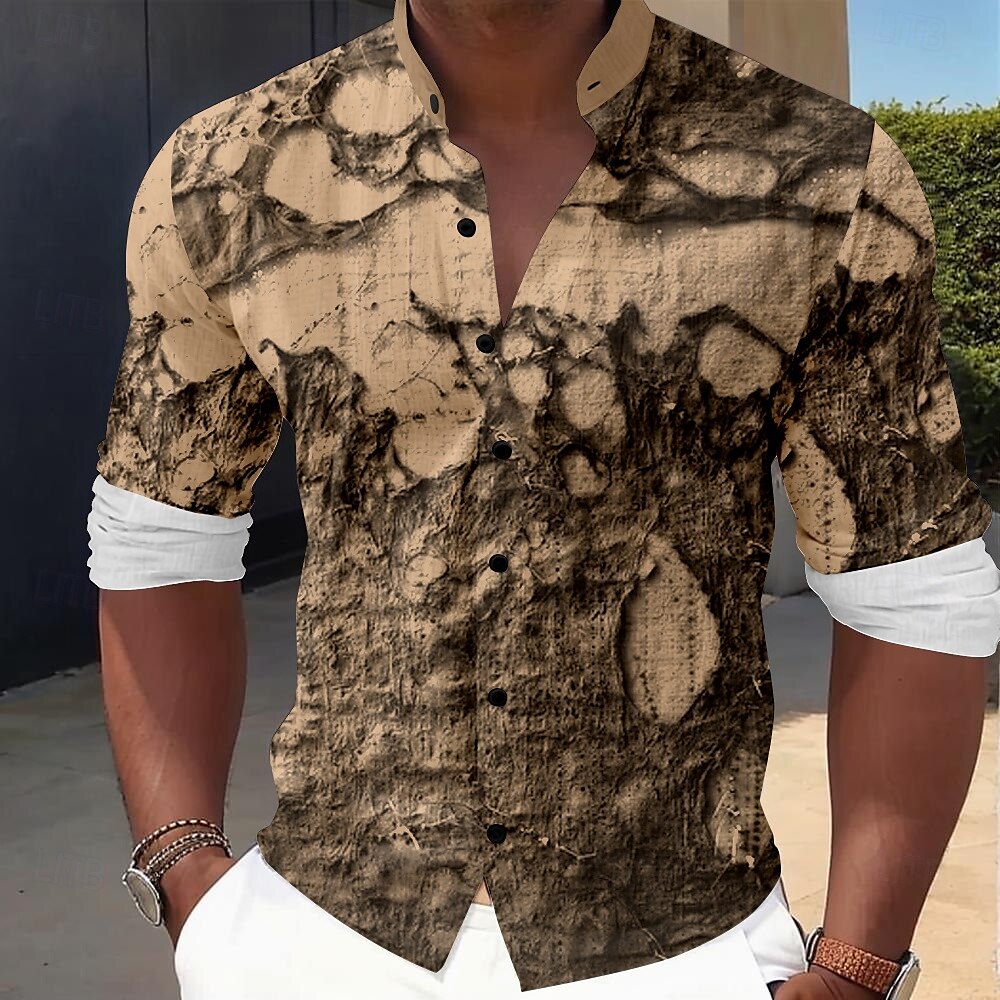 Per uomo Stampa 3D Camicie Camicia con bottoni Manica lunga Affari casual Da mare Ufficio Giornaliero Estate Primavera & Autunno A fascia collare del nonno Stampa 3D Nero Bianco Marrone chiaro Grigio del 2025 a $24.99 –P5