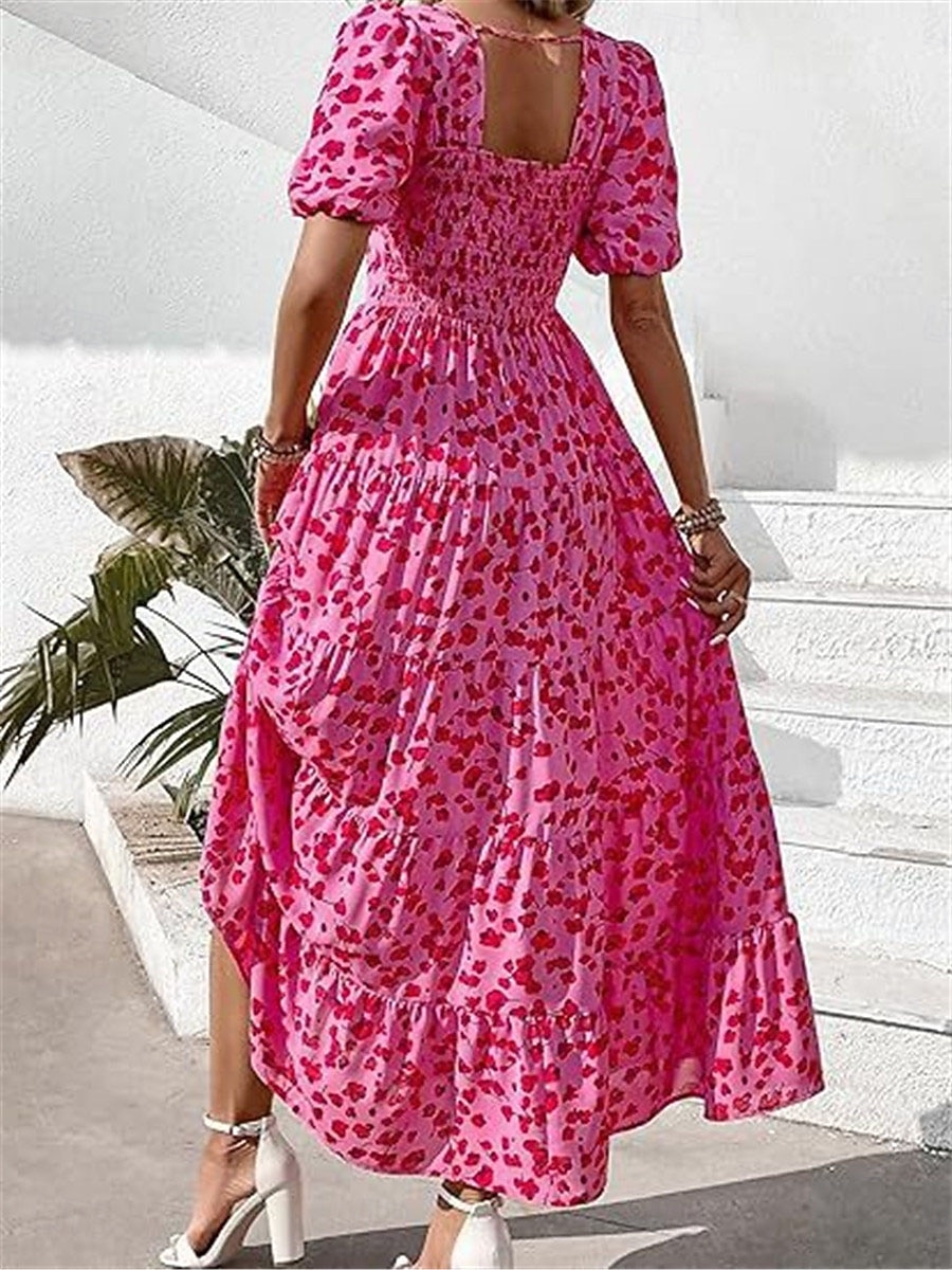 abito lungo da donna leopardato con scollo rotondo e maniche corte estate primavera del 2026 a $31.99 –P2