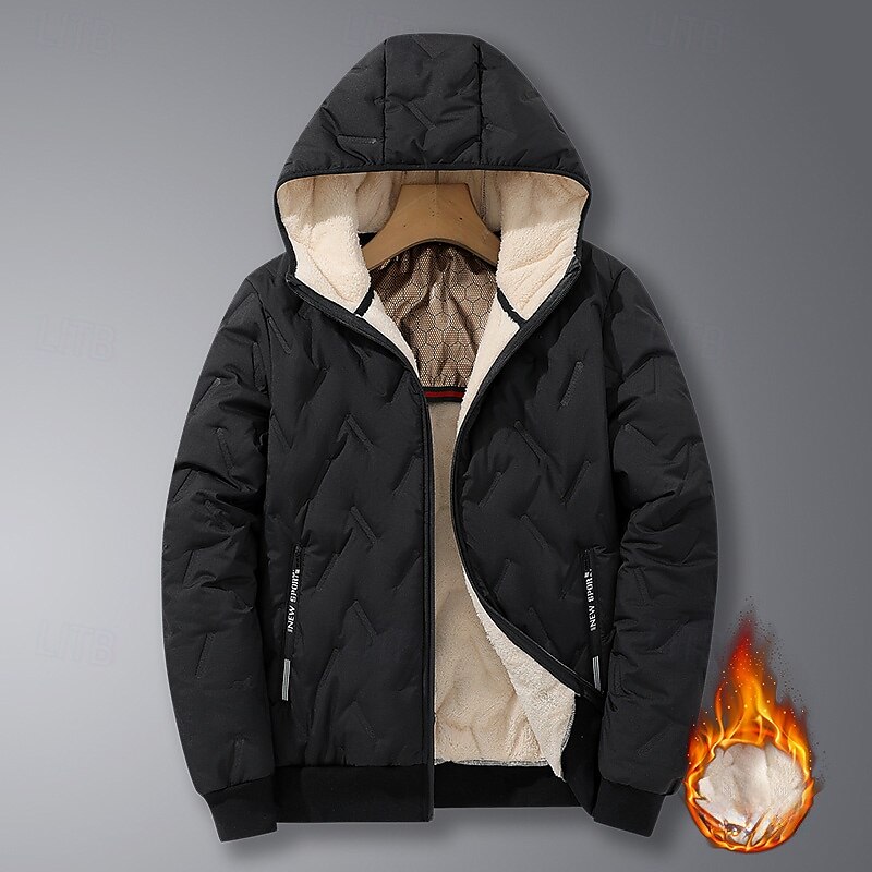 Pánské Puffer bunda S vycpávkou Kapsy Celý zip Vánoce Venkovní ulice Standardní Neutrální Módní Denní Zima Pevná barva Černá Šedá Puffer Jacket 2025 - $58.99 –P5