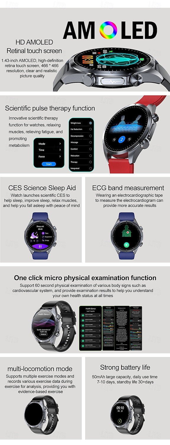 696 TK79 Smart Watch 1.47 inch Smart Band Fitness Bracelet Bluetooth ECG+PPG Temperature Monitoring Pedometer Compatible with Android iOS Women Men Message Reminder IPX-0 27mm Watch Case 2025 - $66.99 –P2