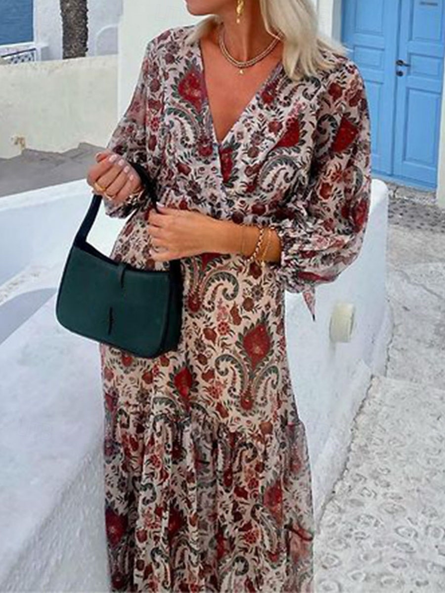 Femme Robe Maxi Robe casual Robe Évasée Robe Trapèze Décontractées du quotidien Standard Cachemire manche longue Col V Vin Eté Printemps Automne de 2025 ? $41.99 –P4