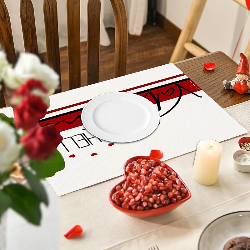 Valentijnsdag placemats set van 4 romantische en decoratieve placemats met hart- of rozenpatronen duurzaam en hittebestendig perfect om een vleugje liefde toe te voegen aan uw eettafeldecoratie 2025 - $12.99 -P5