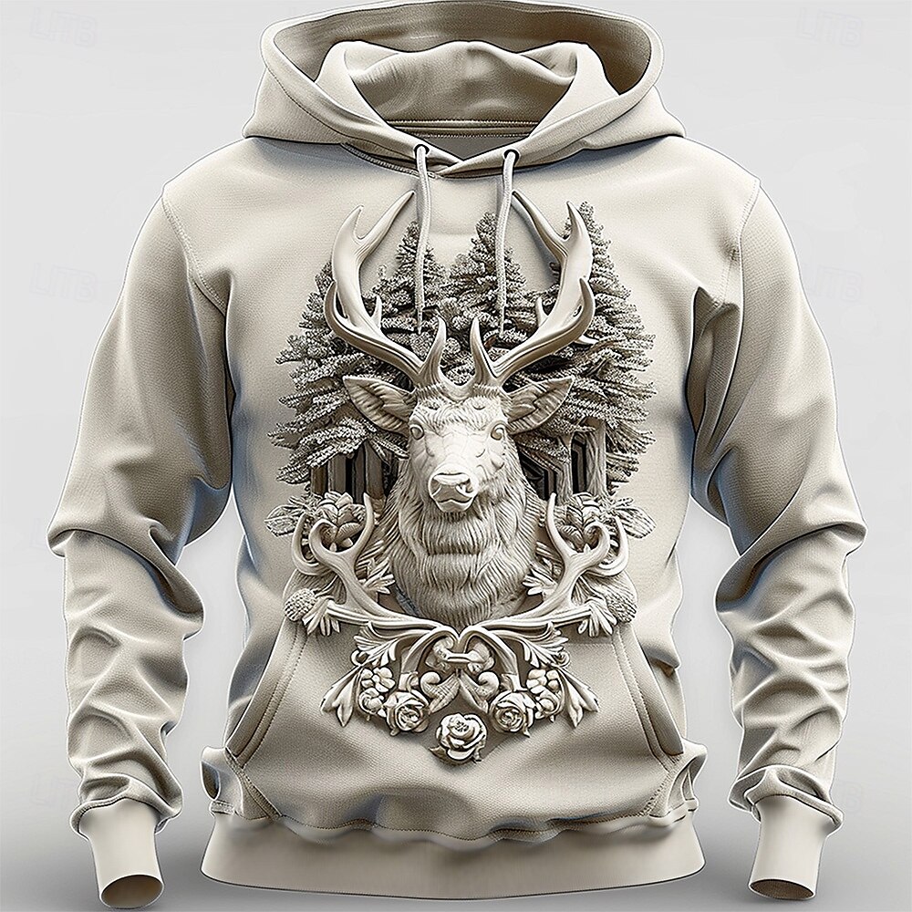 Per uomo Cervo Felpe Felpa Soprabiti Felpa con cappuccio Girocollo Di tendenza Stampa 3D Feste Per eventi Abbigliamento di strada Bianco A cordoncino Autunno Inverno progettista del 2025 a $29.99 –P1