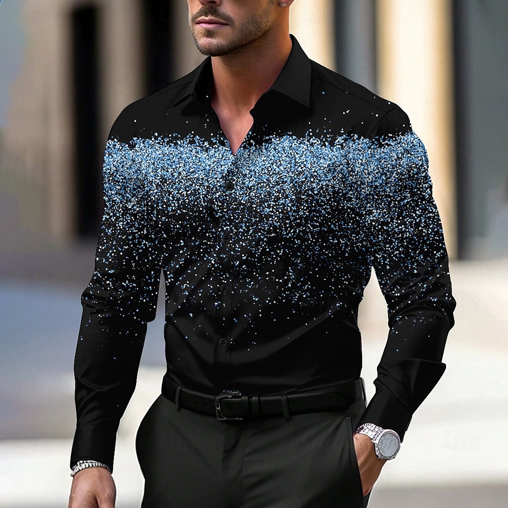 Per uomo Gradiente A pois Camicia Camicie Camicia con bottoni Manica lunga Affari casual Scuola Formale Feste Primavera Autunno Collo ripiegabile Nero del 2025 a $26.99 –P1