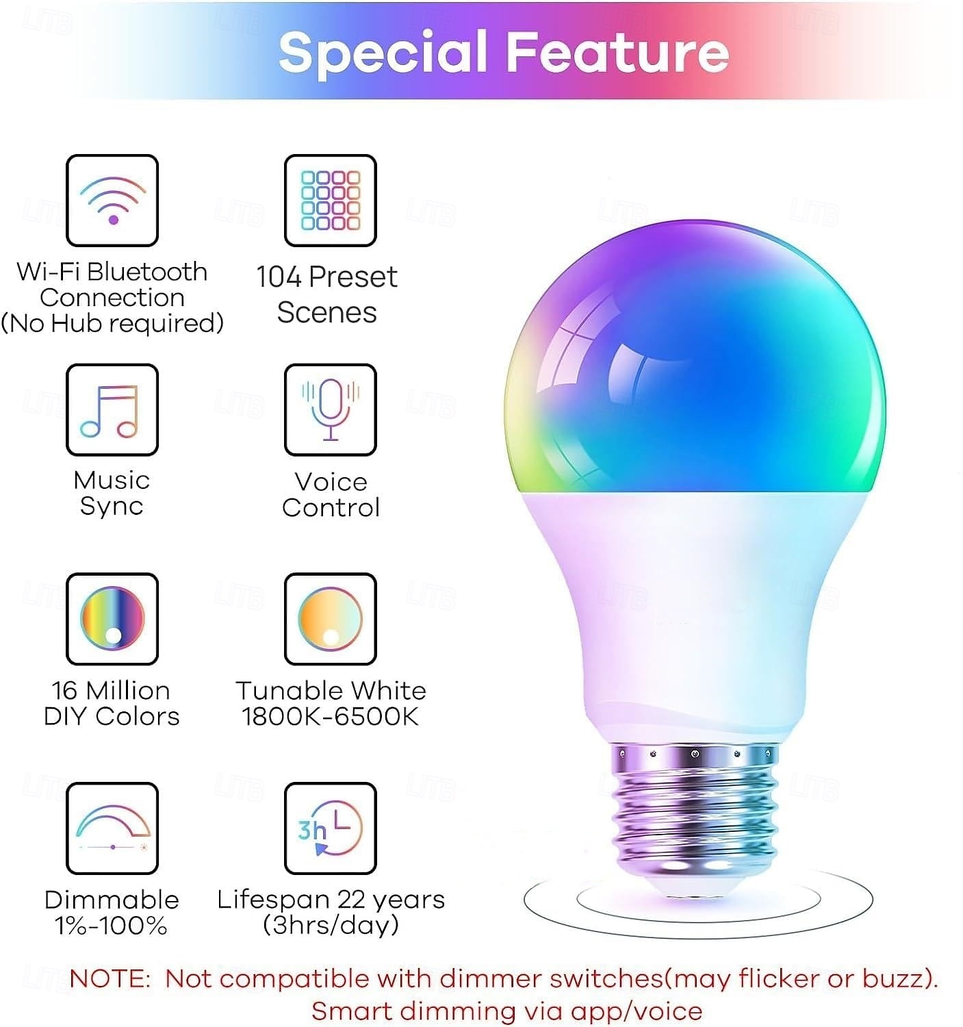 E27 LED Smart Light Bulb A19 10W with Tuya WiFi Bluetooth Control, Music Sync Color Changing, Smart Home Lighting for Party & Decor 2025 - $13.49 –P1