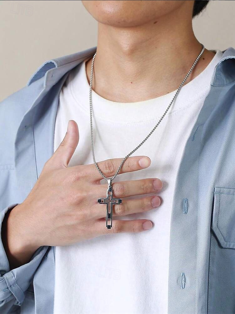 Men's Dual-Tone Stainless Steel Cross Pendant Necklace – Silver and Gold Finish, Modern Religious Jewelry 2025 - $9.99 –P2