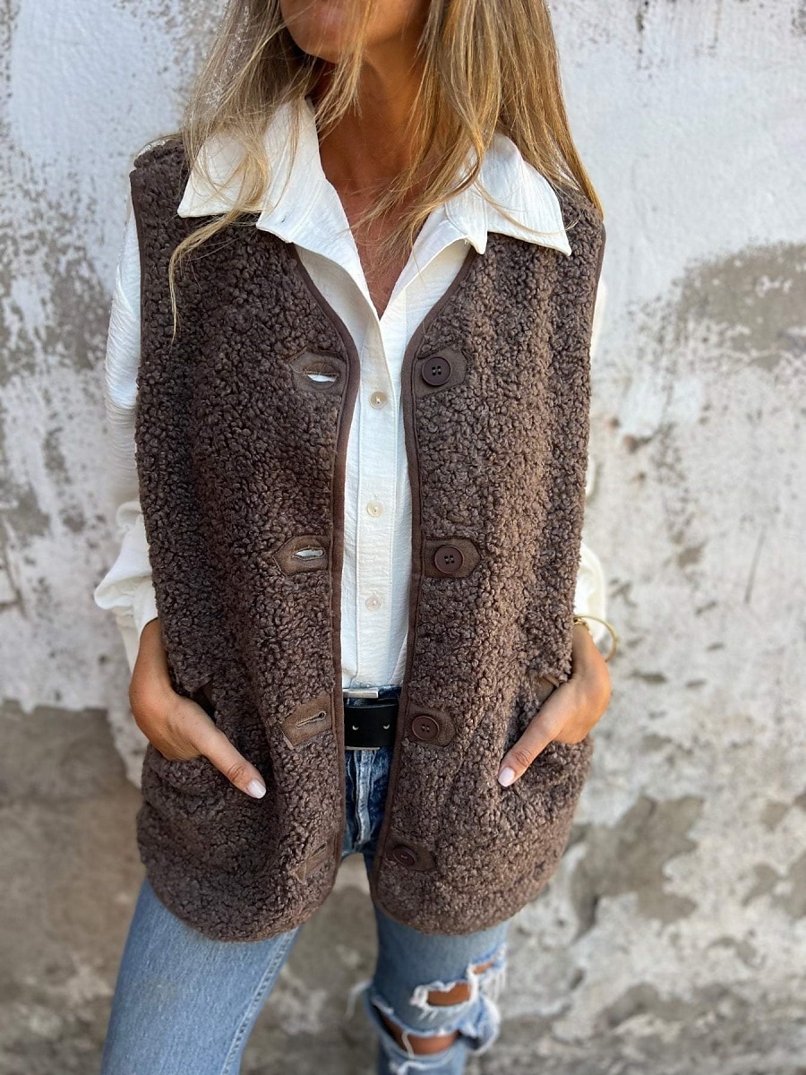 Dames Vest Buiten Straat Dagelijks Herfst Winter Normaal jas Normale pasvorm Houd Warm Ademend Hedendaags Stijlvol Jacks Mouwloos Effen Kleur Met zakken Zwart Rood Koffie 2025 - $32.99 –P1
