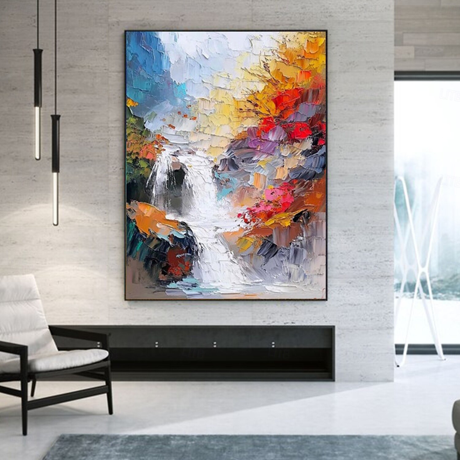 handgefertigtes Ölgemälde auf Leinwand, Wandkunst, Dekoration, abstraktes Messergemälde, Meerblick rot, für die Inneneinrichtung, gerolltes, rahmenloses, unbelastetes Gemälde 2025 - $116.99 –P4