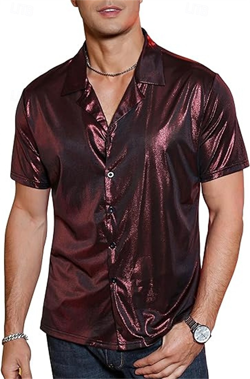 Retro Vintage 1970s 1980s Shirt Disco Shiny Metallic Fancy Dress Men's Carnival Costume Halloween Carnival Mardi Gras Performance Party Club Adults' Shirt Spring & Summer 2026 - $24.99 –P1