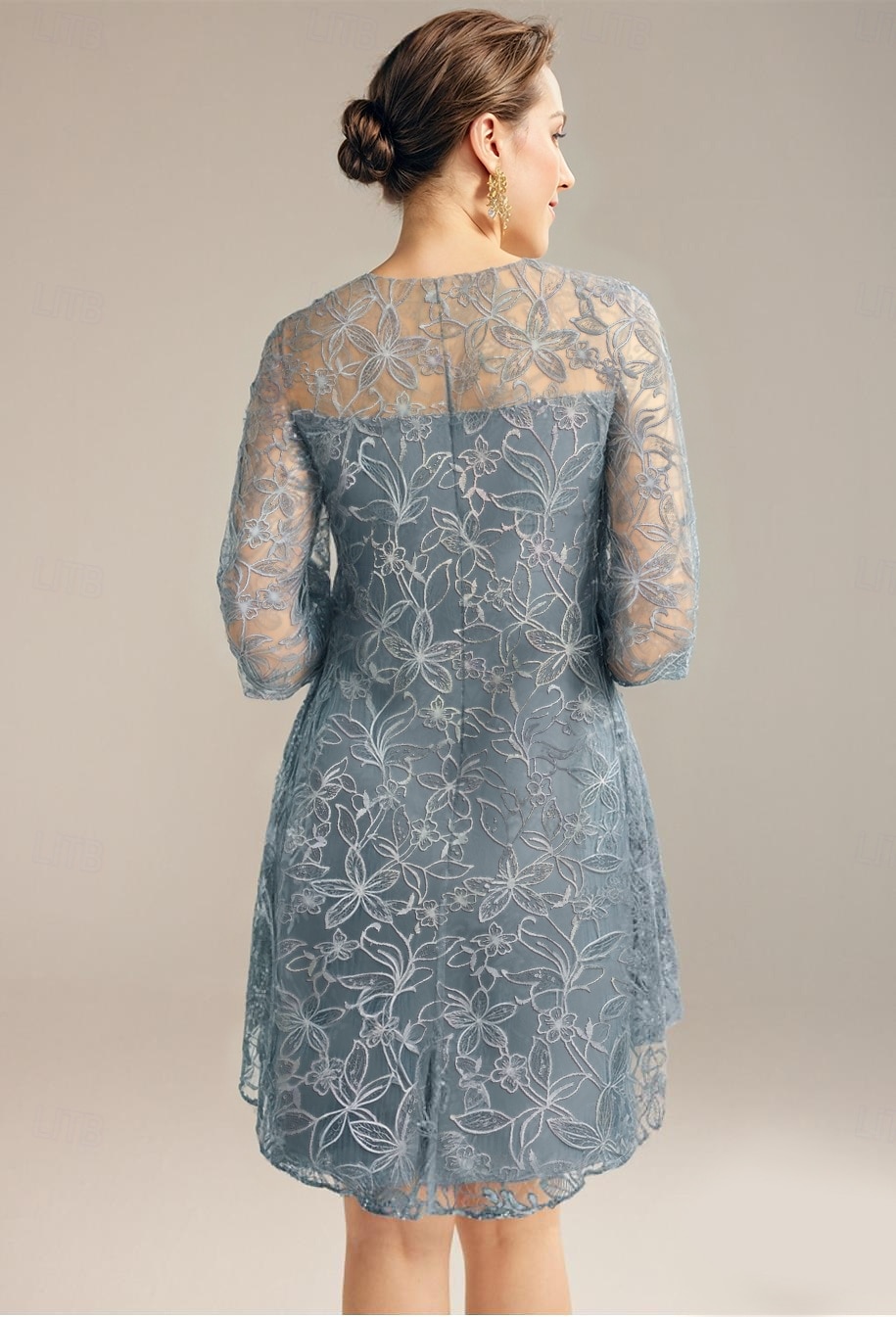 Robe en A robe de mère de la mariée élégante petite encolure arrondie longueur genou chiffon manches mi-longues avec plis couleur unie de 2025 ? $154.99 –P2