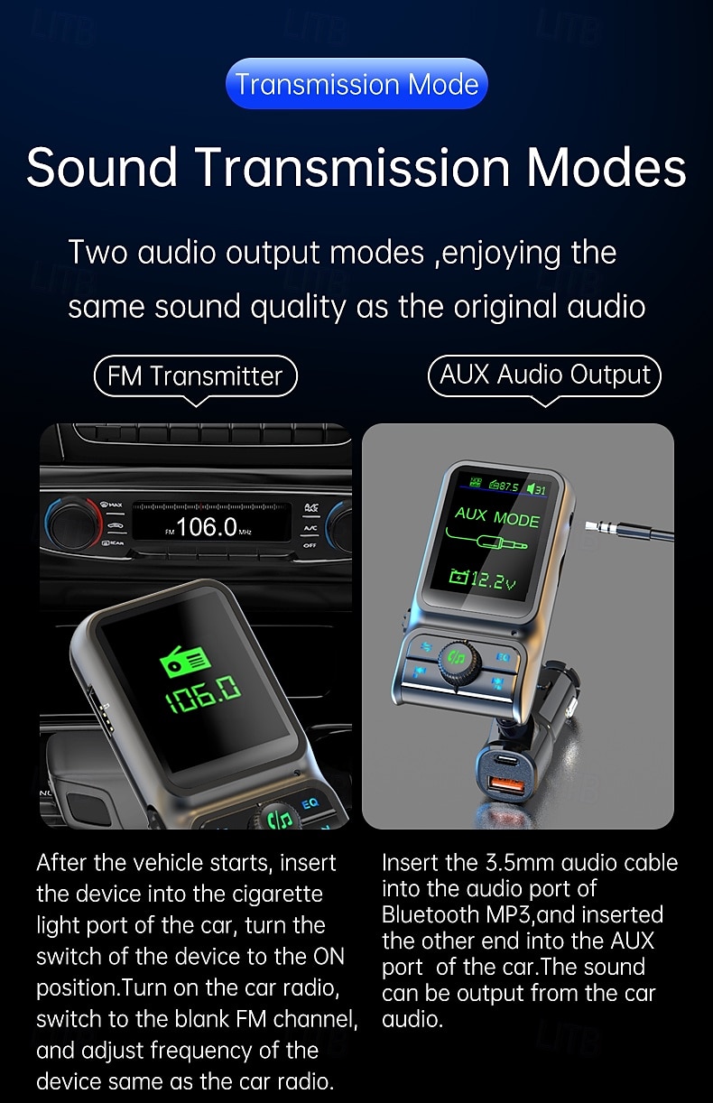 умное автомобильное зарядное устройство Bluetooth pd3.0 qc3.0 eq sound fm передатчик с цветным дисплеем aux автомобильный комплект windows bc85 2025 - $25.99 –P16