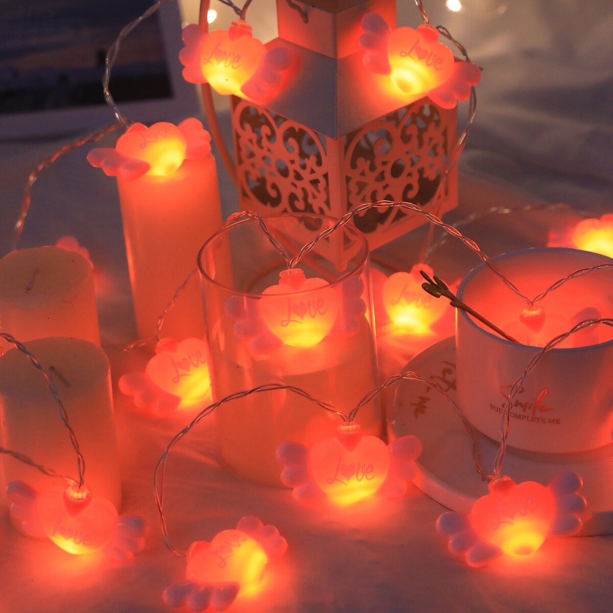 Guirlande lumineuse à LED en forme de cœur, guirlande lumineuse de Noël, 1,5 m, 10 LED, 3 m, 20 LED, à piles, pour la Saint-Valentin, un mariage, une chambre à coucher, décoration de Noël de 2025 ? $9.49 –P6