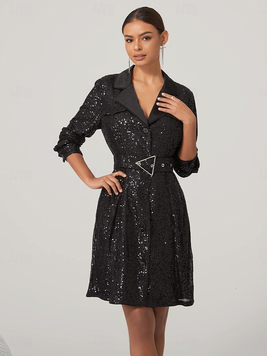 Women's Mini Dress Black Dress Elegant Stylish Party Cocktail Party Regular  Fit Long Sleeve Shirt Collar Black Fall Winter 2026