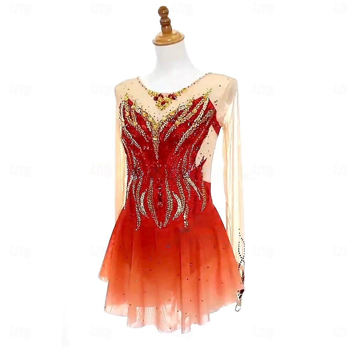 Eiskunstlaufkleid Damen Mädchen Eislaufen Kleid Rot Asymmetrischer Saum Netzstoff Hohe Elastizität Training Wettbewerb Eiskunstlaufkleidung Klassisch Kristall / Strass Langarm Eislaufen Eiskundstlauf 2025 - $235.29 –P3