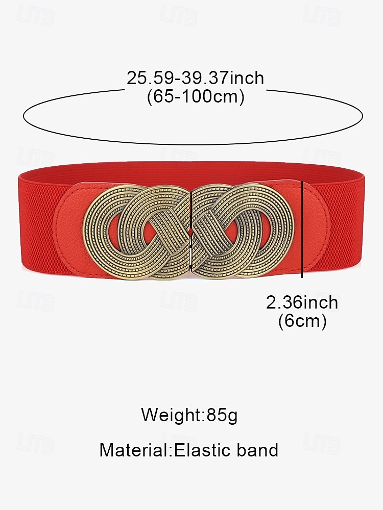 Women's Wide Elastic Waist Belt with Vintage Metal Buckle – Fashion Stretch Belt for Dresses, Tunics, and Blouses – Available in Black, Red, and Brown 2025 - $11.99 –P7