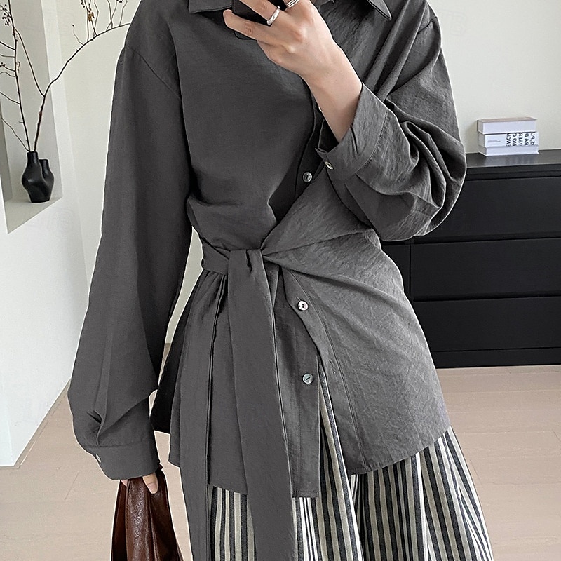 Damen Hemd Täglich Stilvoll Langarm Hemdkragen Weiß Frühling & Herbst 2025 - $49.99 –P6