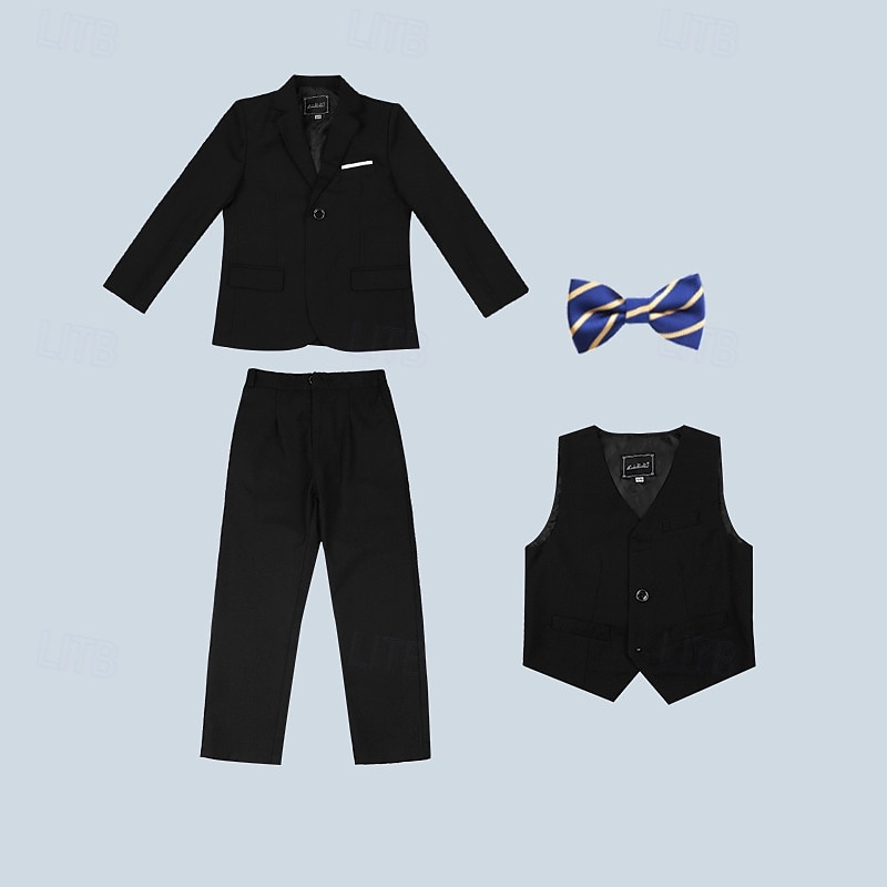 4 delar Ringbärarkostym Pojkar Barn Kostym Formell kostym Kavaj & väst & byxor & slips Formell Fest Alla hjärtans dag Mode Häftig Ensfärgat Ficka Svart Marinblå Polyester 2025 - $65.99 –P5