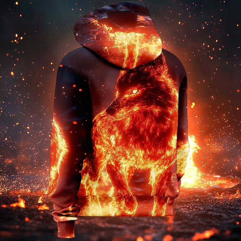 Per uomo Lupo Fiamma Felpe con cappuccio Felpa Moda Cool Manica Lunga Girocollo Feste Ferie Abbigliamento casual alla moda Rosso Coulisse Autunno Inverno progettista del 2025 a $29.99 –P2