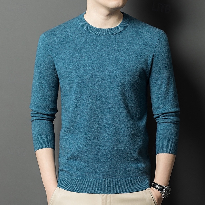 Herr Ulltröja Pullover tröja Sticka Ensfärgat Rund hals Stickat Elegant Skola Träning Kläder Höst Vinter Svart Vit S M L 2025 - $36.99 –P8