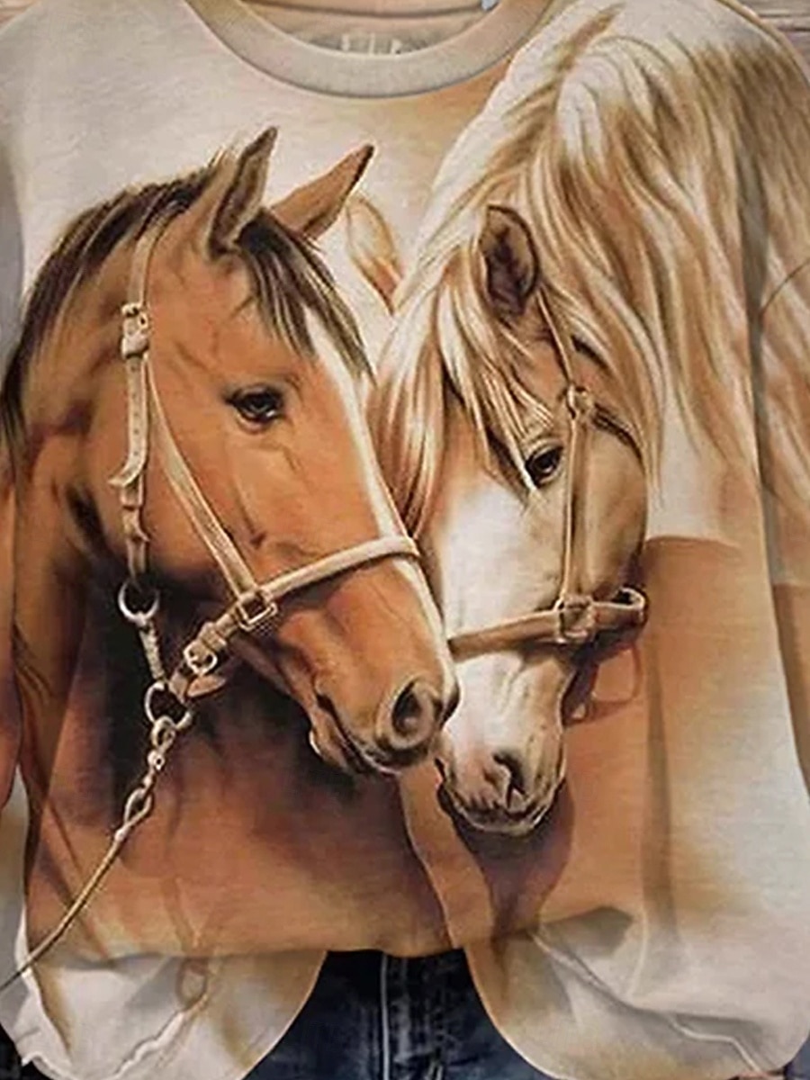 dámský pulovr ležérní zvířecí denní nošení ležérní crew potisk krku dlouhý rukáv khaki podzim zima 2026 - $28.99 –P3