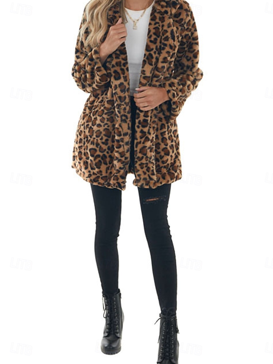 Femme Manteau d'hiver Chaud Respirable Patchwork Avec poches Rétro Vintage Mode Léopard Fête / Soirée Ouvrir le devant Longue Col rabattu Standard manche longue Vêtements d'extérieur Léopard Automne de 2025 ? $58.99 –P6