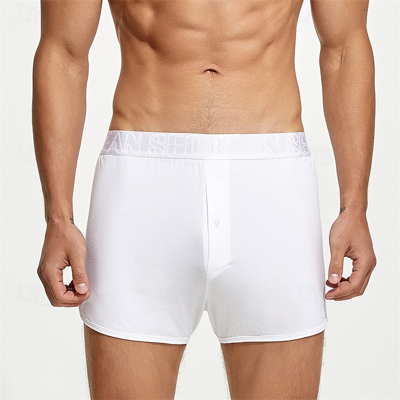 Men's 1 PCS Boxers Underwear Boxer Shorts Elastic Waist 50% Cotton Breathable Soft Comfortable Solid Color Mid Rise Black White 2025 - $11.49 –P2