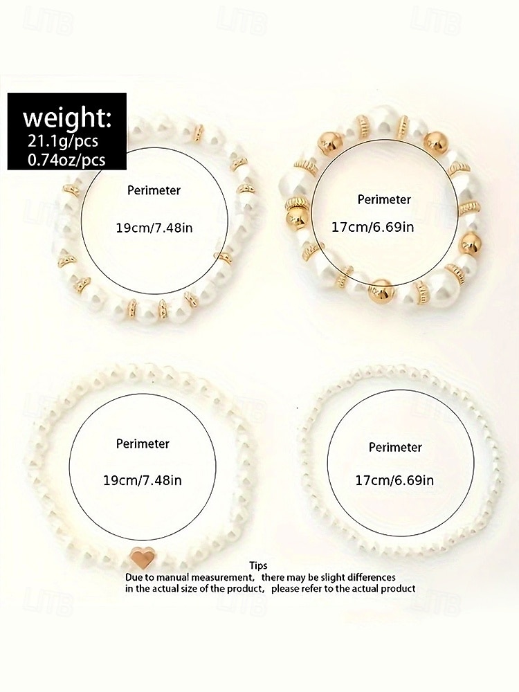 Women's Elegant Stackable Pearl Bracelet Set - 4 Pieces, Gold Tone, Freshwater Pearls, Perfect for Weddings and Parties 2025 - $7.99 –P6