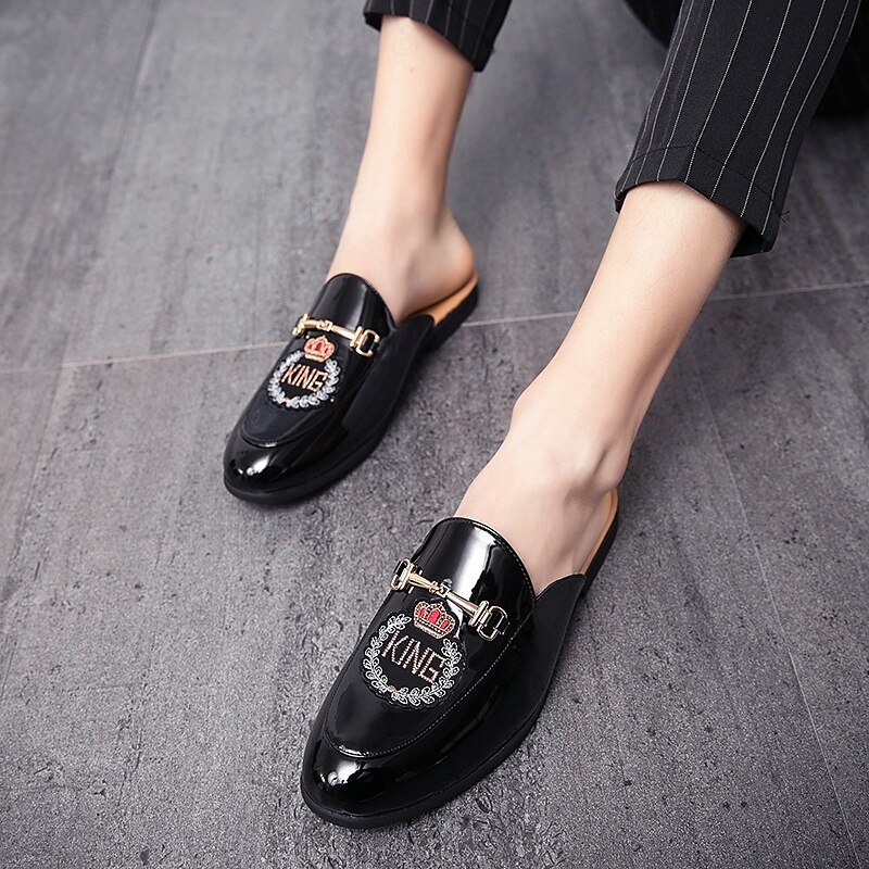Herren-Loafer aus besticktem Lackleder, Pantoletten zum Hineinschlüpfen ohne Fersenteil mit Kronenemblem und Metallschnallendetail, perfekt für elegante und legere Anlässe 2025 - $42.99 –P4