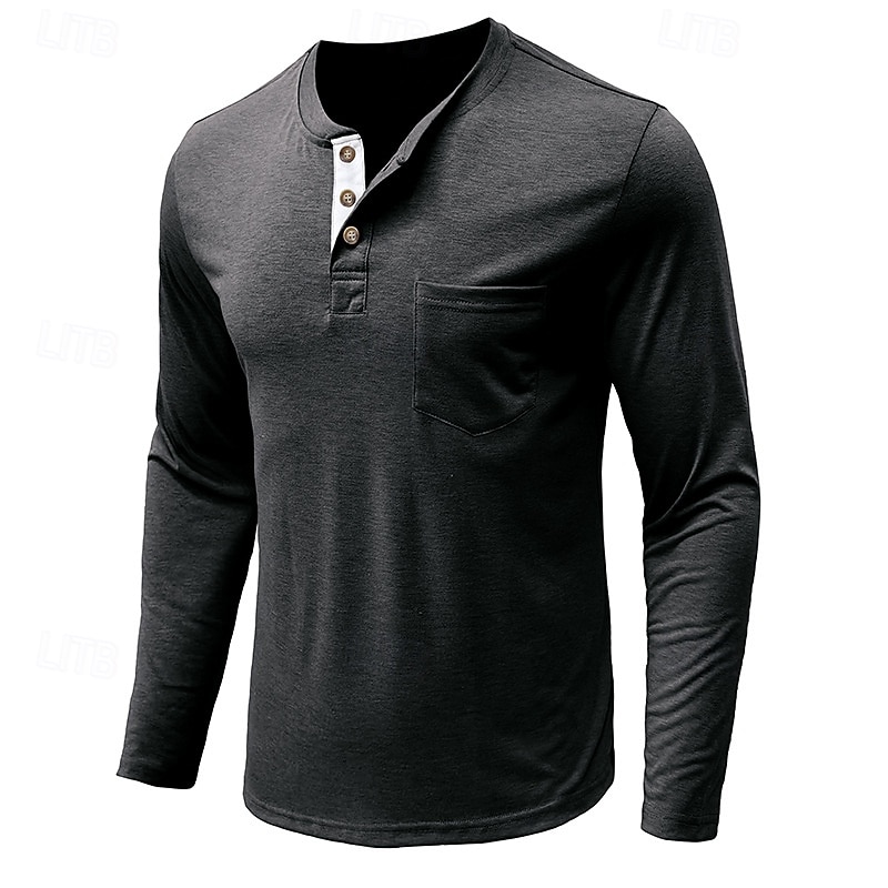 Herr T-shirt Henleytröja Långärmad tröja Slät Henley Gata Dagligen Långärmad Ficka Kläder Mode Designer Ledigt Bekväm 2025 - $18.99 –P1