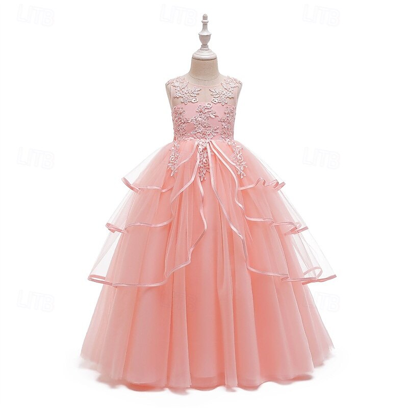 Robe de Demoiselle d'Honneur Fille enfants Fille Robe de princesse Utilisation Mariage Soirée Elégant Magnifique Maille Couleur unie Sans Manches Col Ras du Cou Blanche Rose Claire 4 ans et + de 2025 ? $38.99 –P6