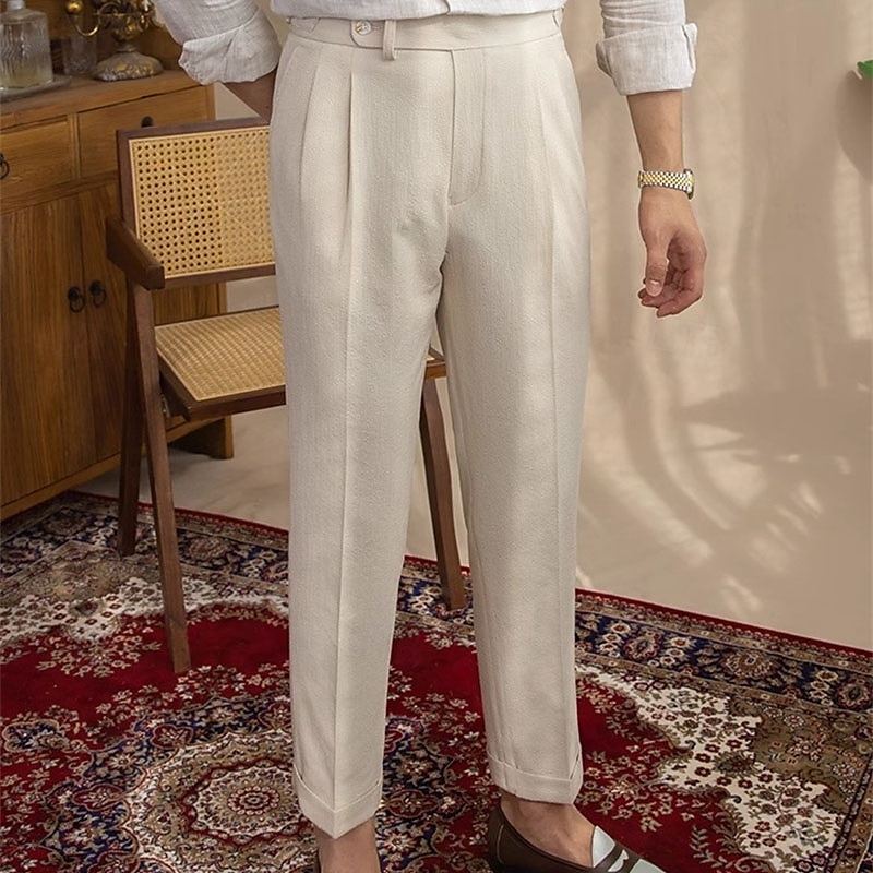Herre Eksamen Dressbukser Napoli bukser Bukser kinesisk Knapper Lomme Helfarge Komfort Formell Fest Arbeid Mote Klassisk Stil Svart Mørkeblå Mikroelastisk 2026 - $29.99 –P10