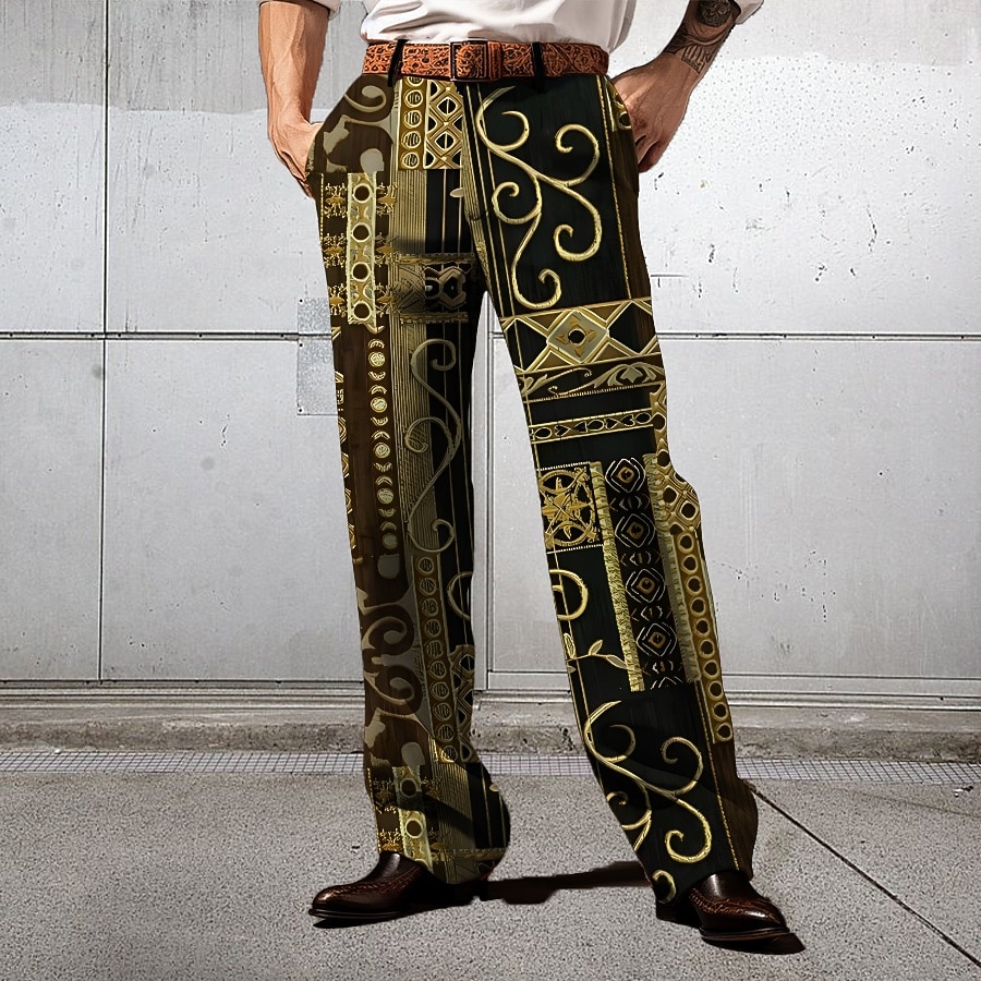 Herr Blommig Etnisk Kostymbyxor Medium Midja Business Casual Formell Bröllop Vardag Dragkedja Ficka Byxor med raka ben Sommar Vår Höst 3D-tryck Gul Blå Purpur 2026 - $31.99 –P4