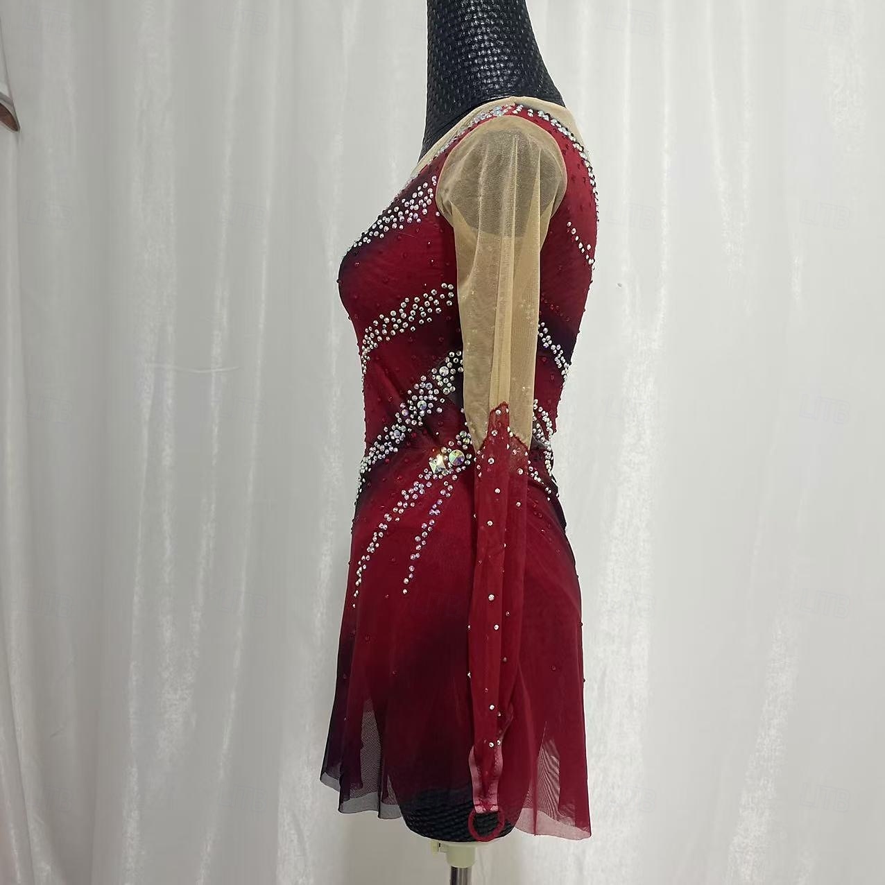Figure skating costumes for adults and children customized red spandex mesh grading performance costumes competition training rhinestone women's skirts performance costumes 2025 - $249.69 –P4