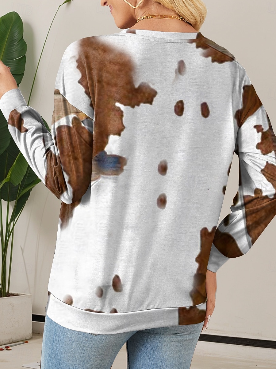 pullover da donna casual mucca strada abbigliamento quotidiano girocollo stampa manica lunga marrone autunno inverno del 2026 a $28.99 –P2