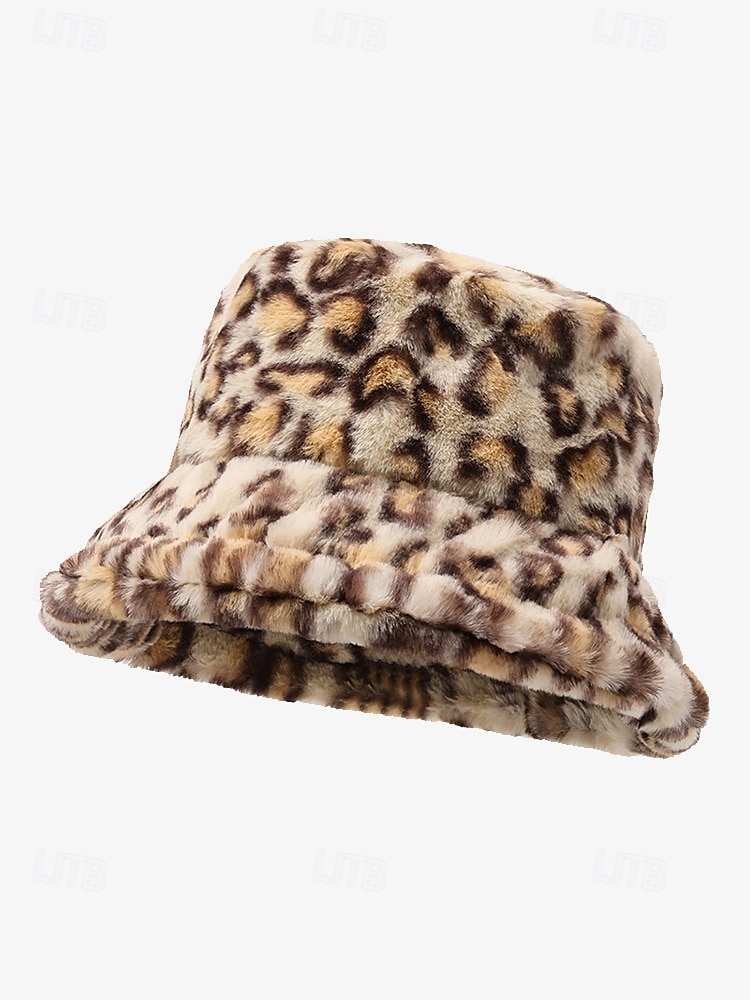 Cappello da pescatore in pelliccia sintetica con stampa leopardata per donna: elegante accessorio invernale per look casual e alla moda del 2025 a $11.99 –P7